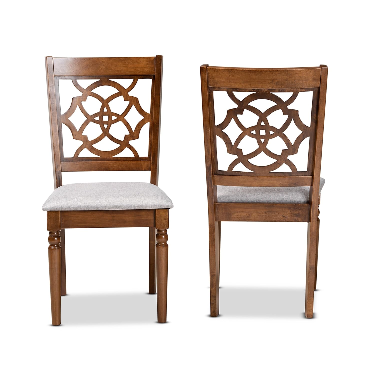 Baxton Studio Renaud Modern and Contemporary Grey Fabric Upholstered and Walnut Brown Finished Wood 2-Piece Dining Chair Set